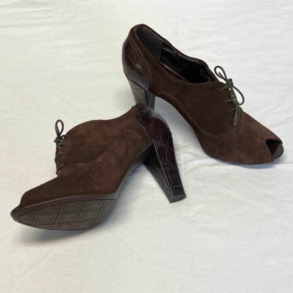 Nickels Accept Brown Suede Lace-Up Peep Toe High Heel Ankle Booties Size 10
